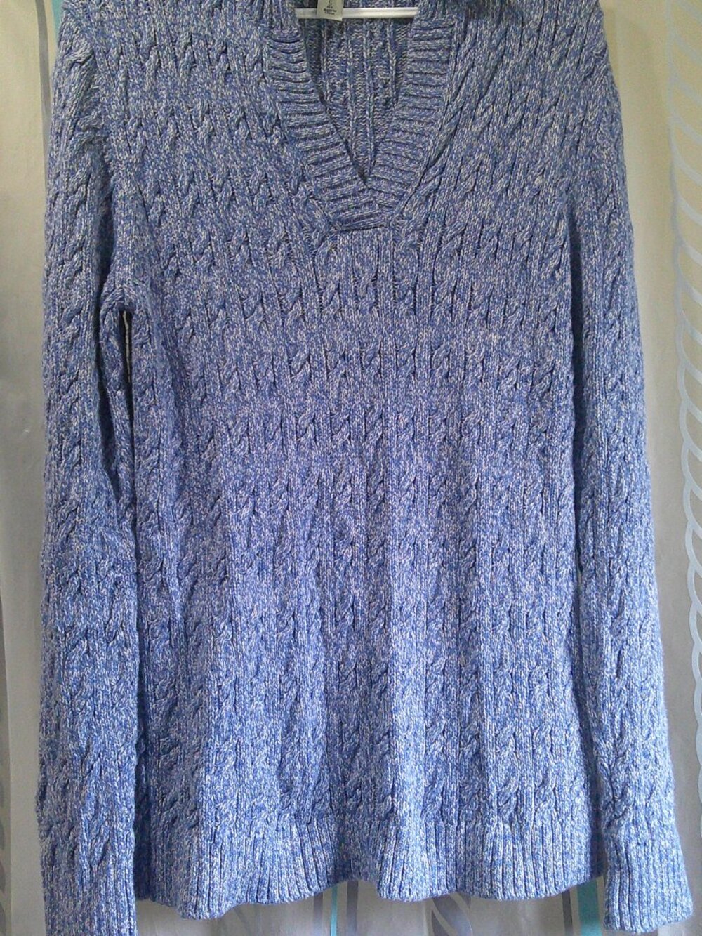 "L.L.BEAN" Cable Knit V-Neck Pullover SWEATER Maritimer Cotton Ragg Woman S